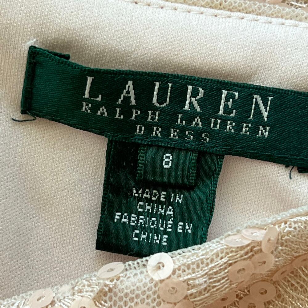 Ralph Lauren Sheath Dress Blush Sequin Lace Formal wedding guest cocktail party - Picture 7 of 7